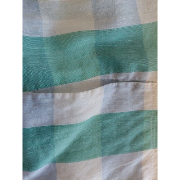 Nordstrom Signature Size S Linen Blend Green Checkered Blouse w/Ribbon Tie - Picture 8 of 9